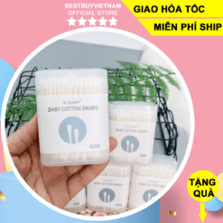 Bán buôn bán sỉ đồ sơ sinh TĂM BÔNG VCOOOL HỘP 200 CHIẾC LÀM SẠCH VÙNG MẮT, TAI, MŨI CHO BÉ