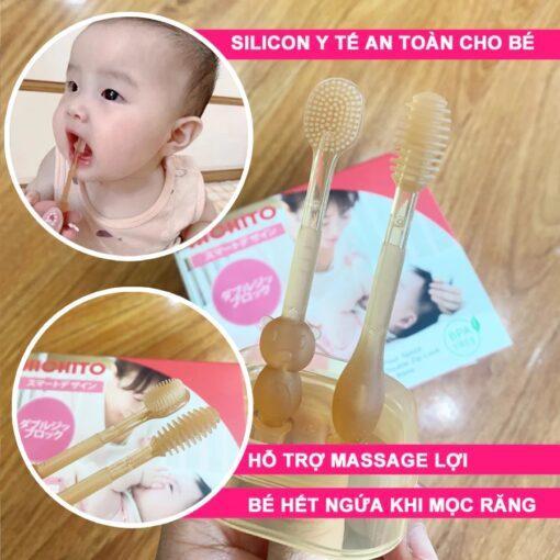 Sét Rơ Lưỡi + Bàn Chải Silicon Cho Bé HICHITO Nhật Bản 0-36 THÁNG ( Có Hộp Đựng Màu Vàng)