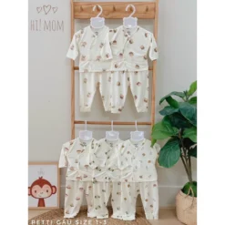 Bộ sơ sinh dài tay cài lệch họa tiết nhỏ chất pettit HN kids quần đáp đũng cho bé